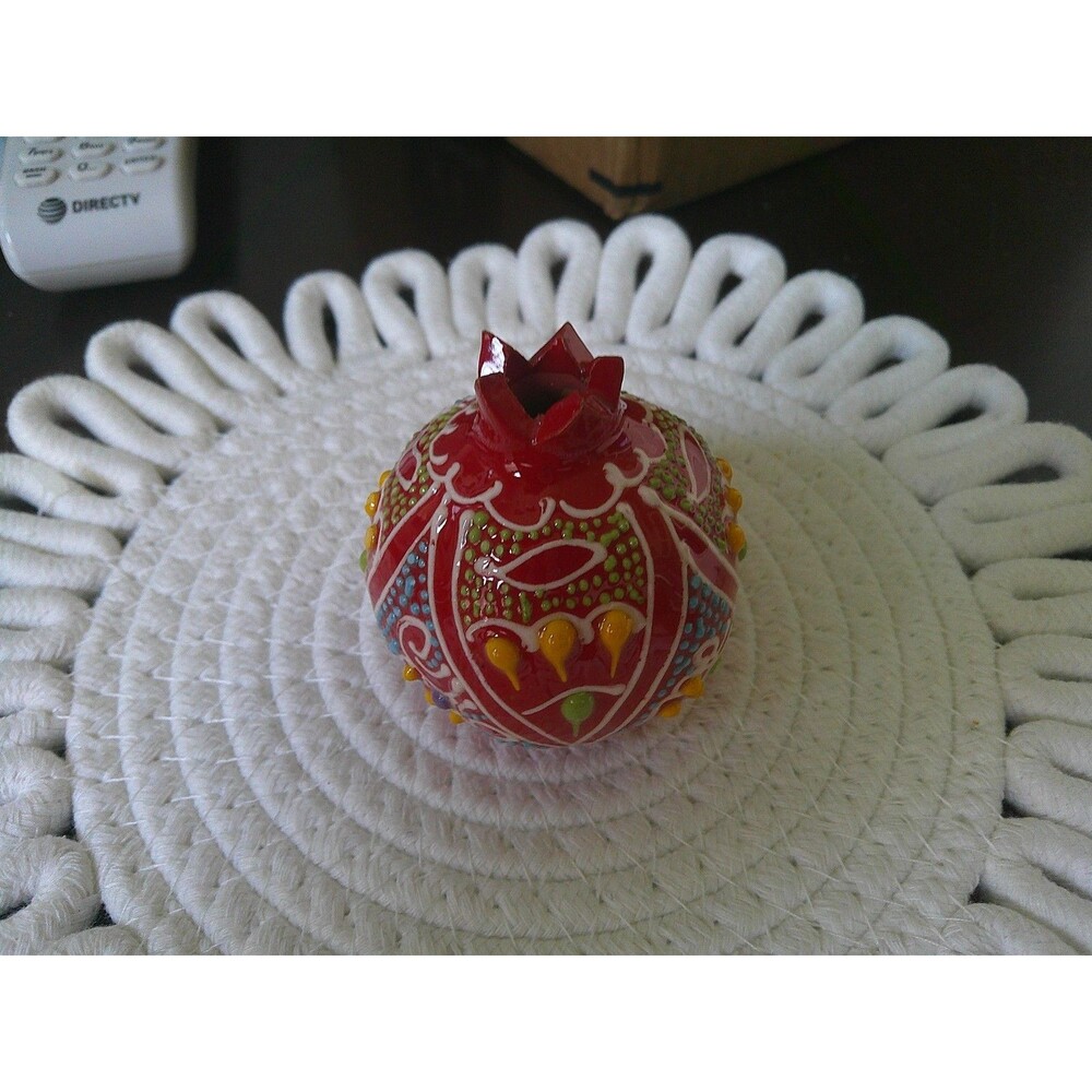 Turkish Ceramic Pomegranate Vase Hand Painted 3.25"
